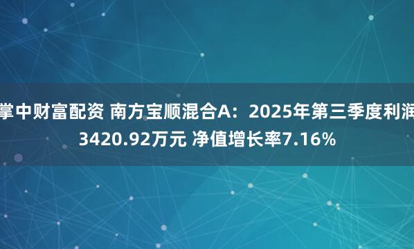 掌中财富配资 南方宝顺混合A：2025年第三季度利润3420.92万元 净值增长率7.16%